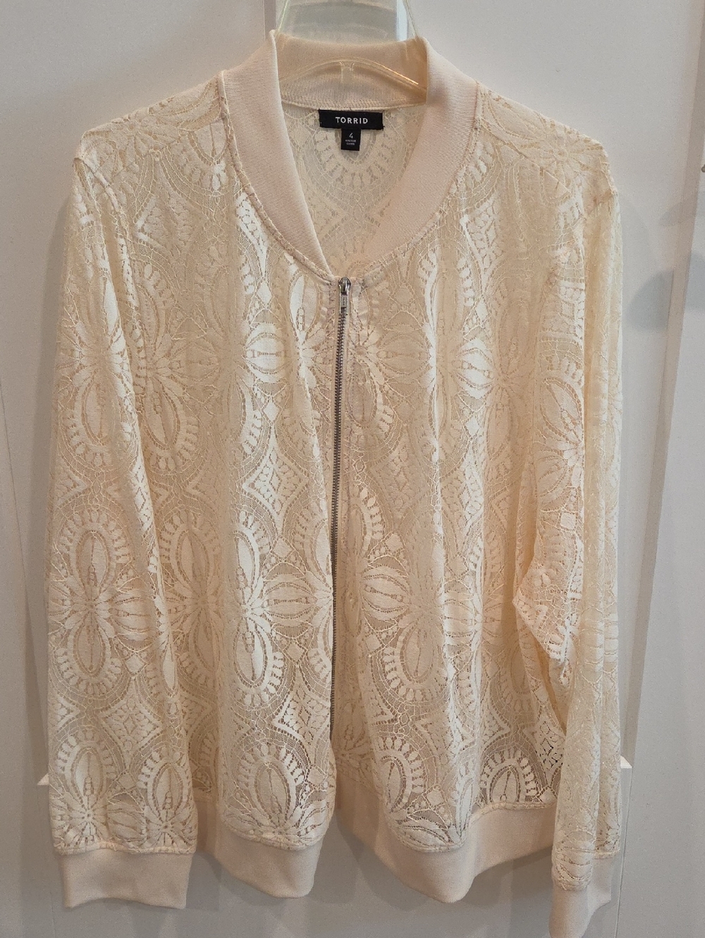 torrid Ivory Floral Lace Zip Bomber Jacket